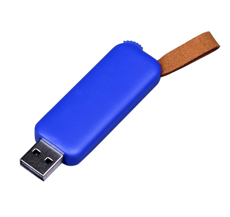 USB-флешка промо на 32 Гб прямоугольной формы, выдвижной механизм, синий