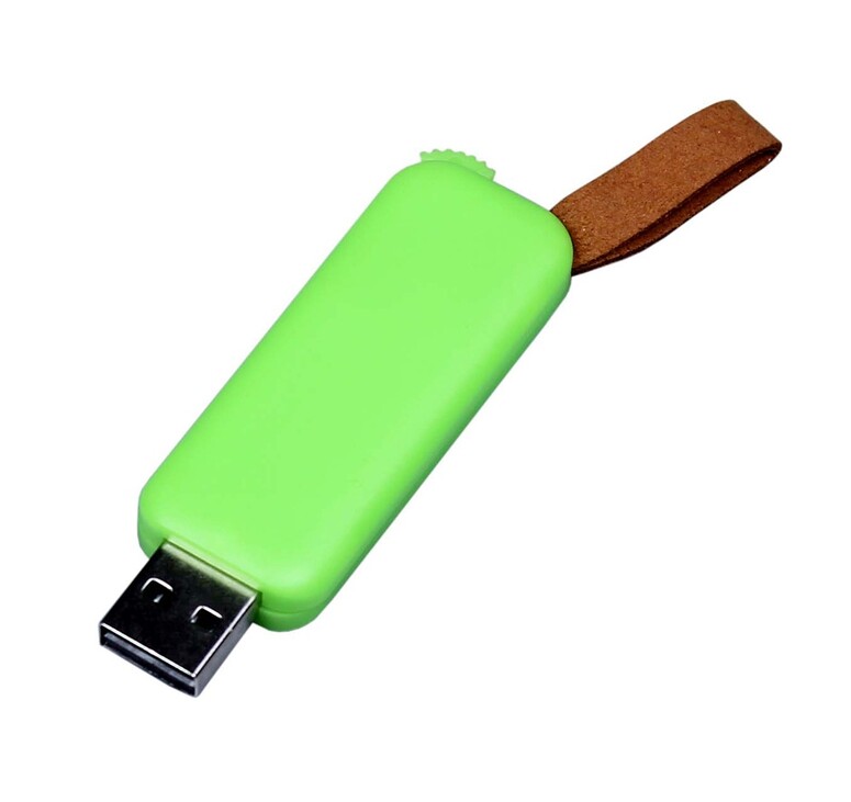 USB-флешка промо на 32 Гб прямоугольной формы, выдвижной механизм, зеленый