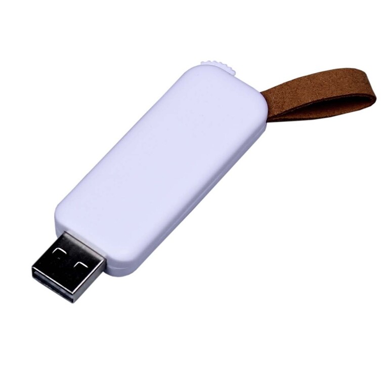 USB-флешка промо на 32 Гб прямоугольной формы, выдвижной механизм, белый