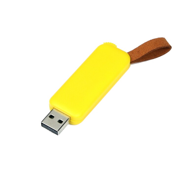 USB-флешка промо на 4 Гб прямоугольной формы, выдвижной механизм, желтый