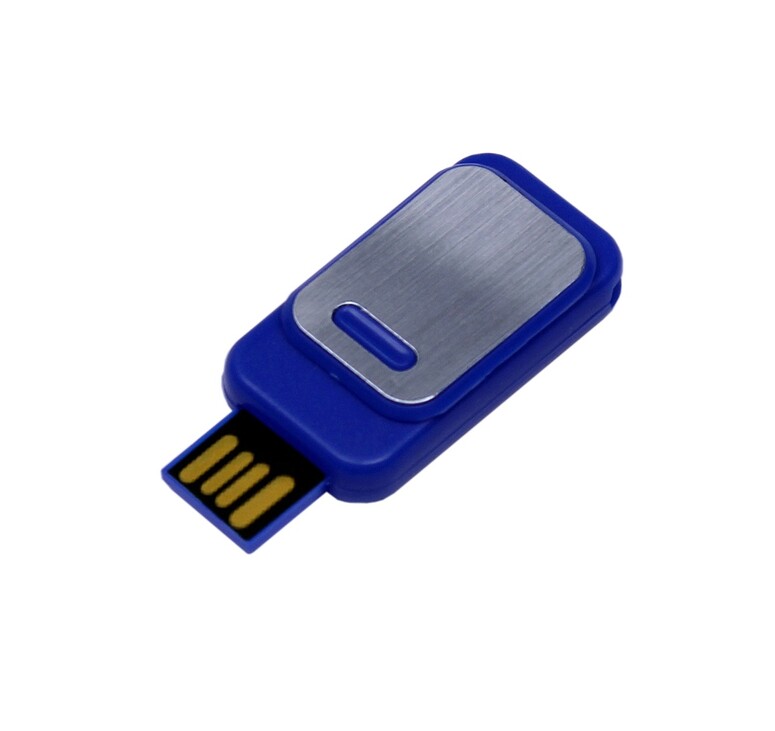 USB-флешка промо на 32 Гб прямоугольной формы, выдвижной механизм, синий