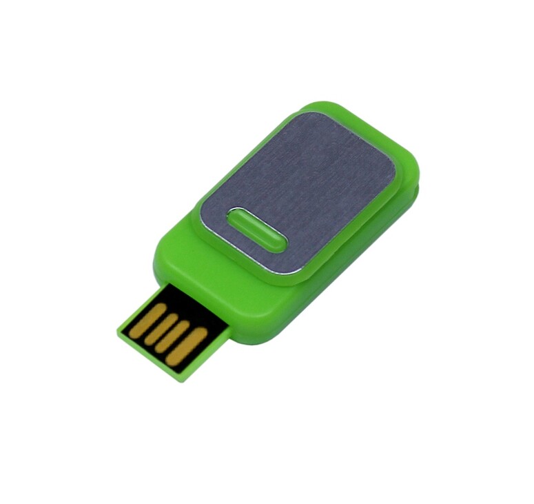 USB-флешка промо на 32 Гб прямоугольной формы, выдвижной механизм, зеленый