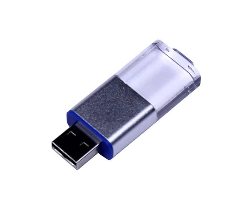 USB-флешка промо на 32 Гб прямоугольной формы, выдвижной механизм, синий