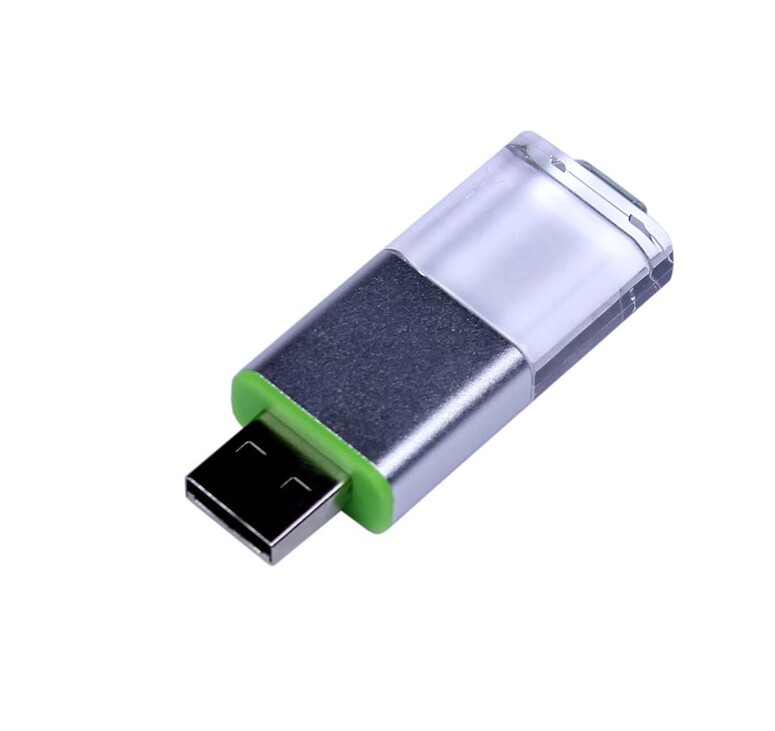 USB-флешка промо на 32 Гб прямоугольной формы, выдвижной механизм, зеленый