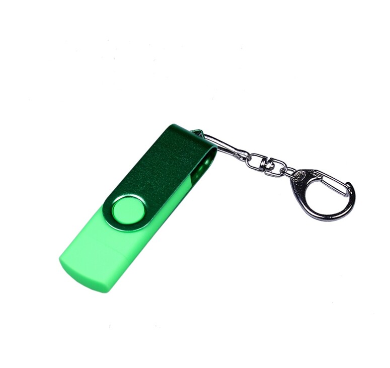 USB-флешка на 64 ГБ 3 в 1 поворотный механизм, c двумя дополнительными разъемами MicroUSB и TypeC C с одноцветным металлическим клипом, зеленый