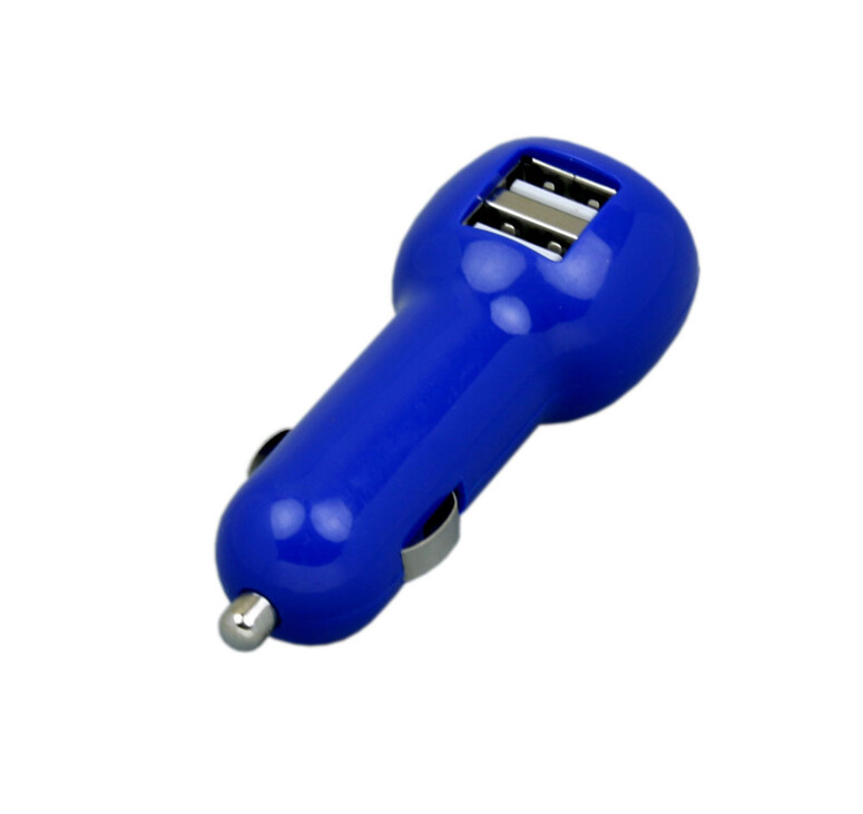 Автомобильная зарядка CC-01, 2 USB порта, синий цвет.