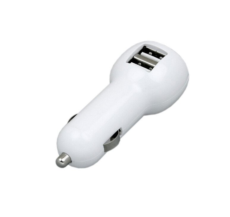 Автомобильная зарядка CC-01, 2 USB порта, белый цвет.