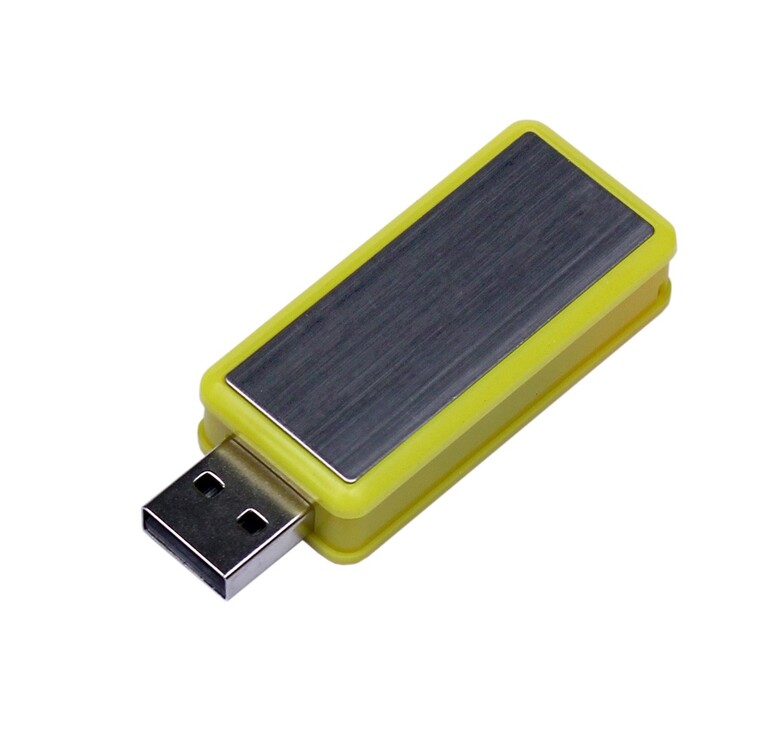 USB-флешка промо на 64 Гб прямоугольной формы, выдвижной механизм, желтый