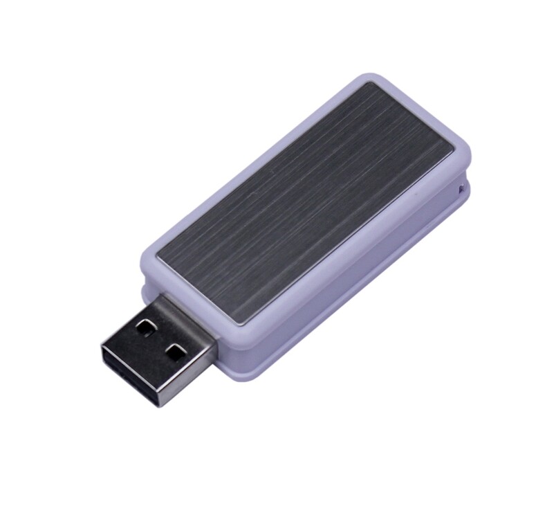 USB-флешка промо на 64 Гб прямоугольной формы, выдвижной механизм, белый