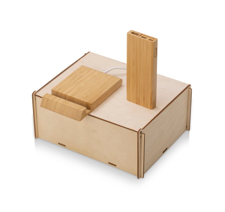 Подарочный набор с БЗУ и внешним аккумулятором «Bamboo Set», натуральный