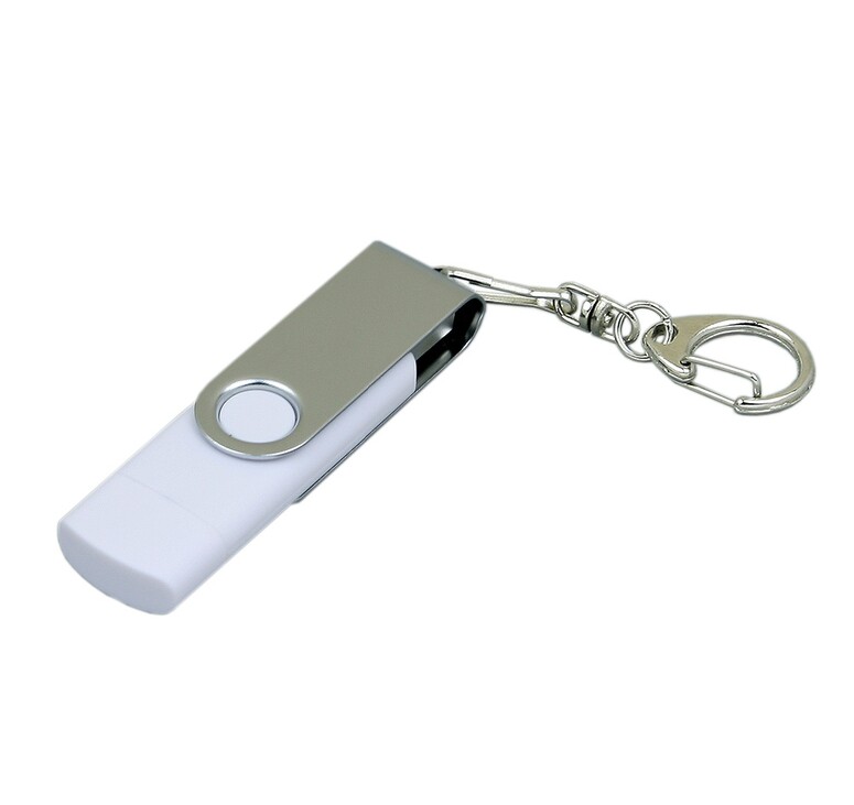 Флешка с  поворотным механизмом, c дополнительным разъемом Micro USB, 16 Гб, белый