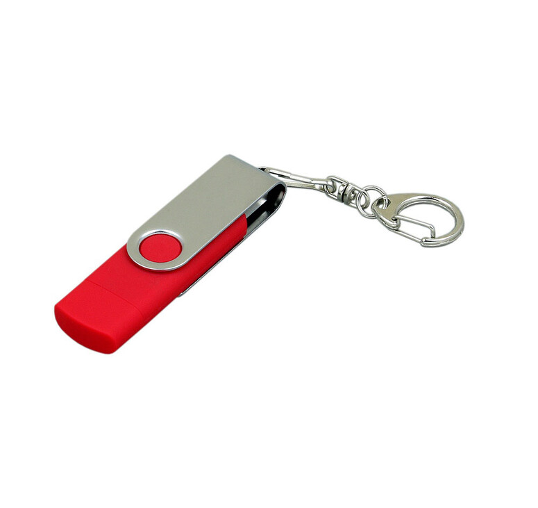 Флешка с  поворотным механизмом, c дополнительным разъемом Micro USB, 64 Гб, красный