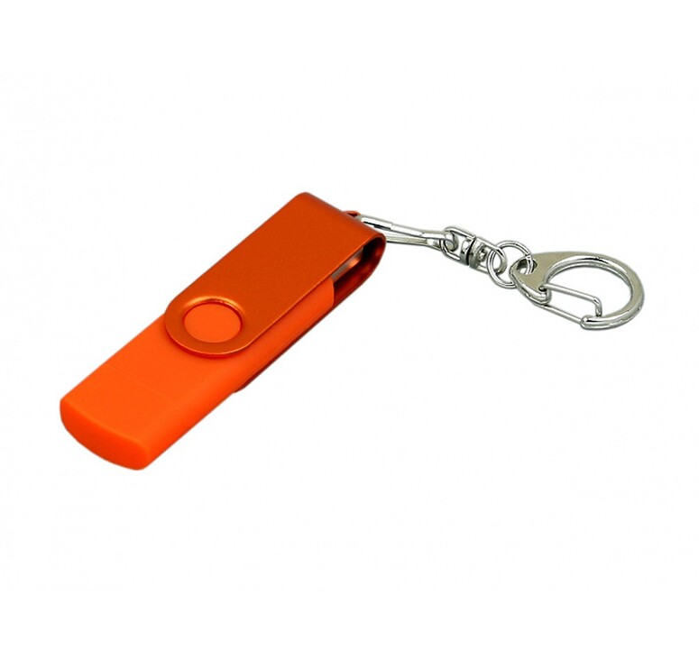 Флешка с поворотным механизмом, c дополнительным разъемом Micro USB, 16 Гб, оранжевый
