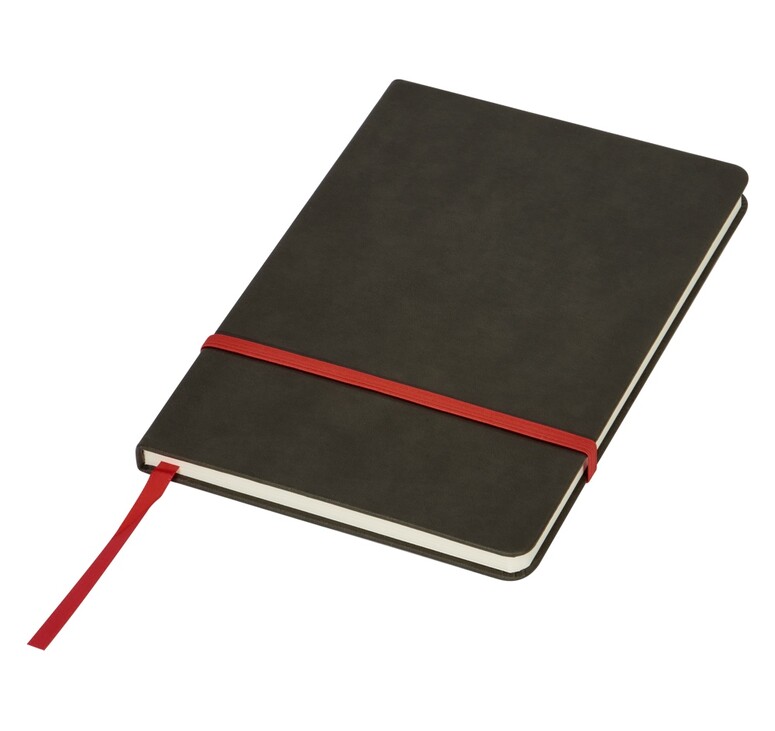 Блокнот «Color» линованный А5 в твердой обложке с резинкой, серый/красный