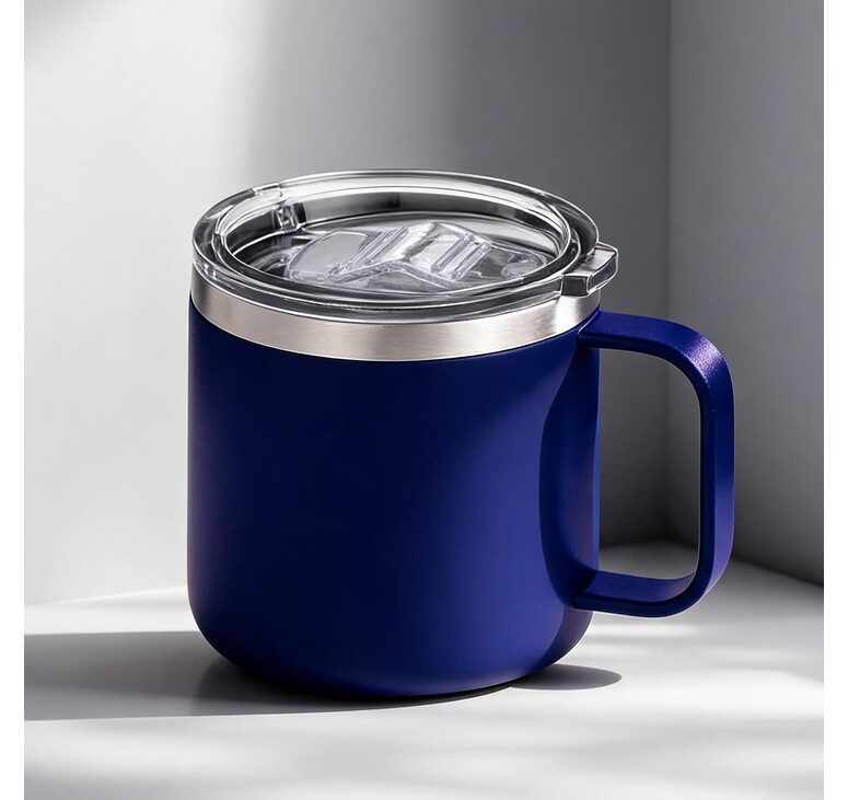 Кружка стальная Alaska с крышкой слайдером, powder coating, синий