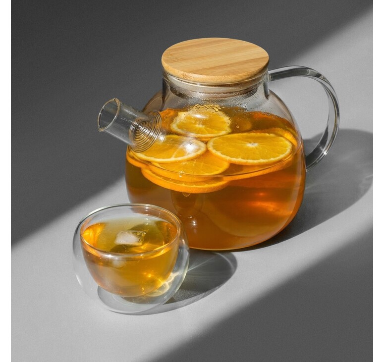 Стеклянный заварочный чайник Sencha с бамбуковой крышкой