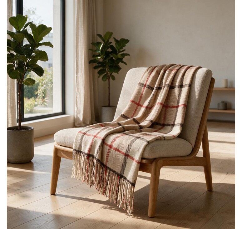 Плед акриловый в клетку Tartan, бежевый