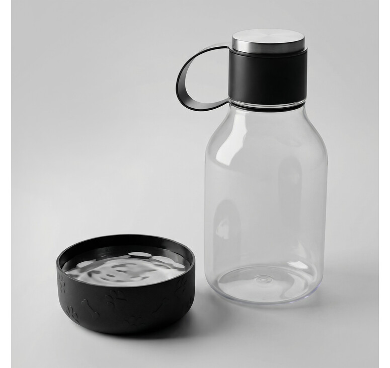 Бутылка для воды 2-в-1 «Dog Bowl Bottle» со съемной миской для питомцев, 1500 мл, черный