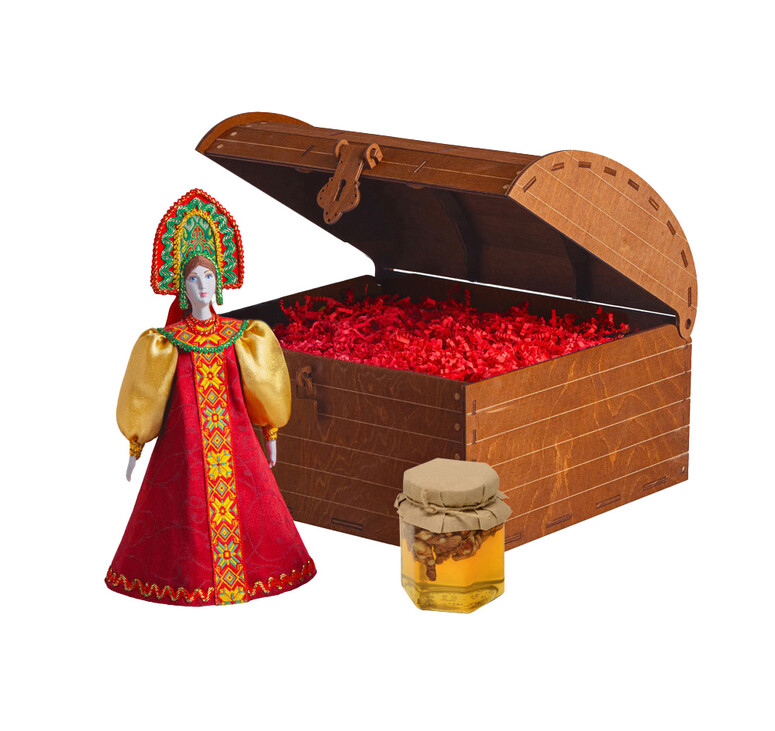 Подарочный набор: кукла фарфоровая, мед, красный