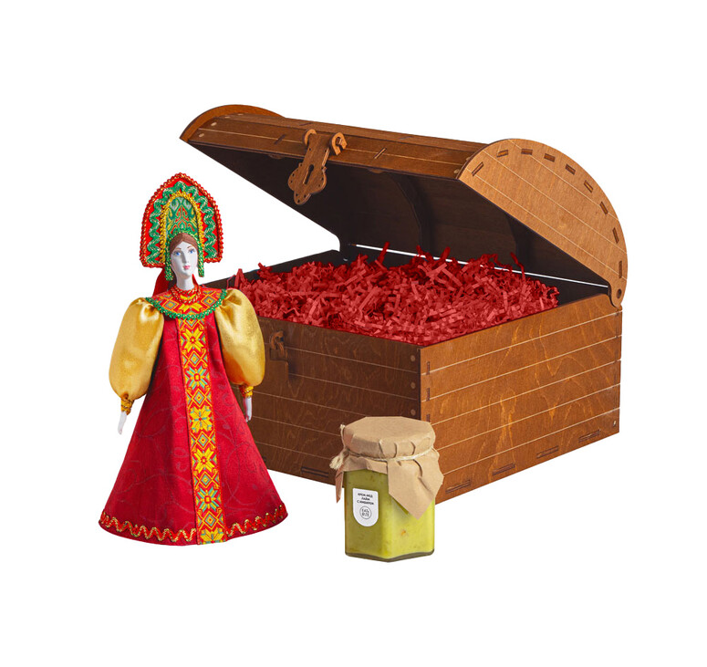 Подарочный набор: кукла фарфоровая, крем-мед, красный