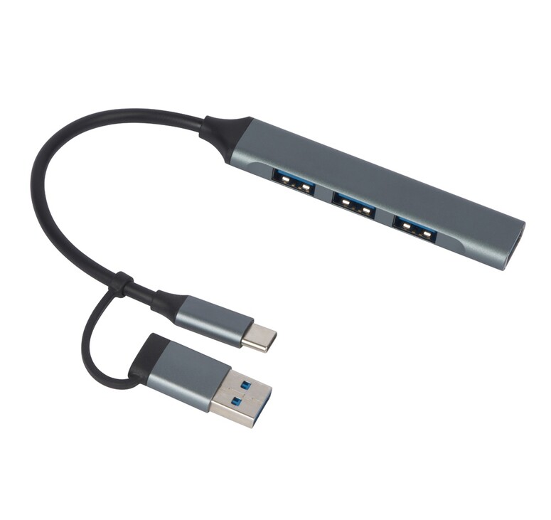 USB-хаб «Link» с коннектором 2-в-1 USB-C и USB-A, 2.0/3.0, серый
