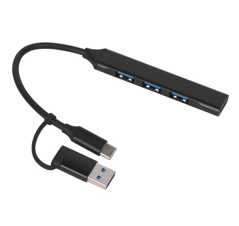 USB-хаб «Link» с коннектором 2-в-1 USB-C и USB-A, 2.0/3.0, черный